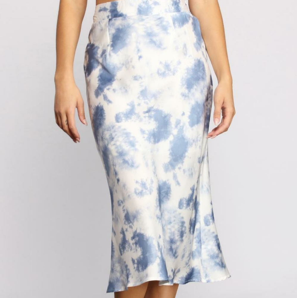 Satin Tie-dye Midi Skirt